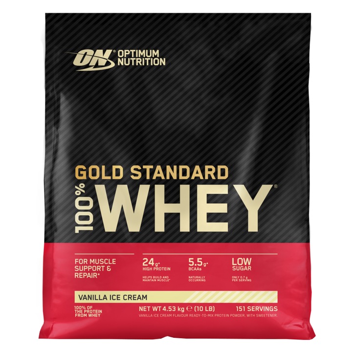 Суроватъчни протеини, Optimum Nutrition, ON 100% Whey Gold Standard протеин, Ванилов сладолед, 4,5 кг