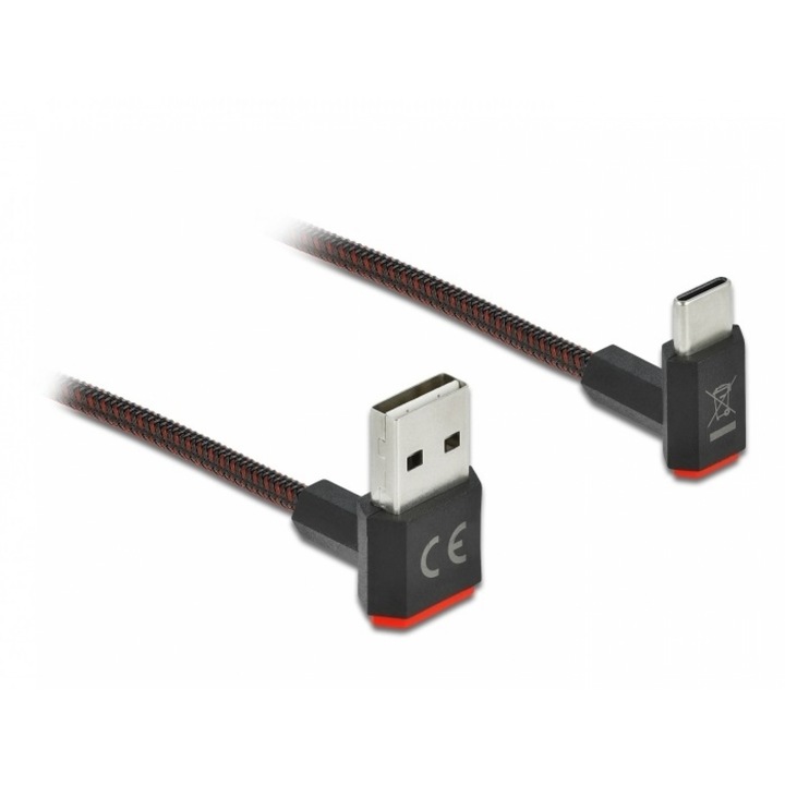 Cablu easy-usb 2.0 la usb-c unghi sus/jos 2m textil, Delock 85278