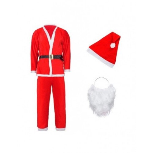Costum Mos Craciun pentru adulti, 5 piese, marime universala, rosu