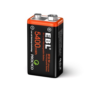 Acumulator 9V, 5400 mWh / 600 mAh,li-ion,incarcare USB -EBL Acumulator 9V, 5400 mWh / 600 mAh,li-ion,incarcare USB -EBL