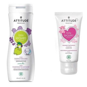 Pachet Sampon si gel de dus ecologic, 2 in 1, vanilie si pere, Attitude Little Leaves, 473 ml + Pasta de dinti ecologica, fara flour, cu aroma de capsuni, Attitude, 75 g Pachet Sampon si gel de dus ecologic, 2 in 1, vanilie si pere, Attitude Little Leaves, 473 ml + Pasta de dinti ecologica, fara flour, cu aroma de capsuni, Attitude, 75 g