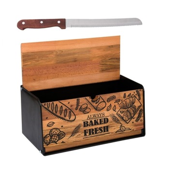Set servire panificatie, format din cutie depozitare, cutit pentru paine, 2 buc Set servire panificatie, format din cutie depozitare, cutit pentru paine, 2 buc
