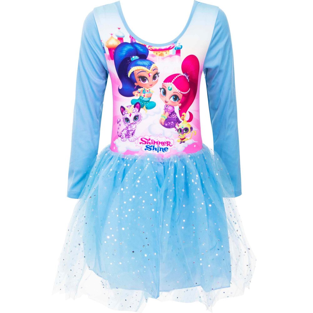 Rochie balet Shimmer and Shine, maneca lunga, bleu/multicolor, 4 ani