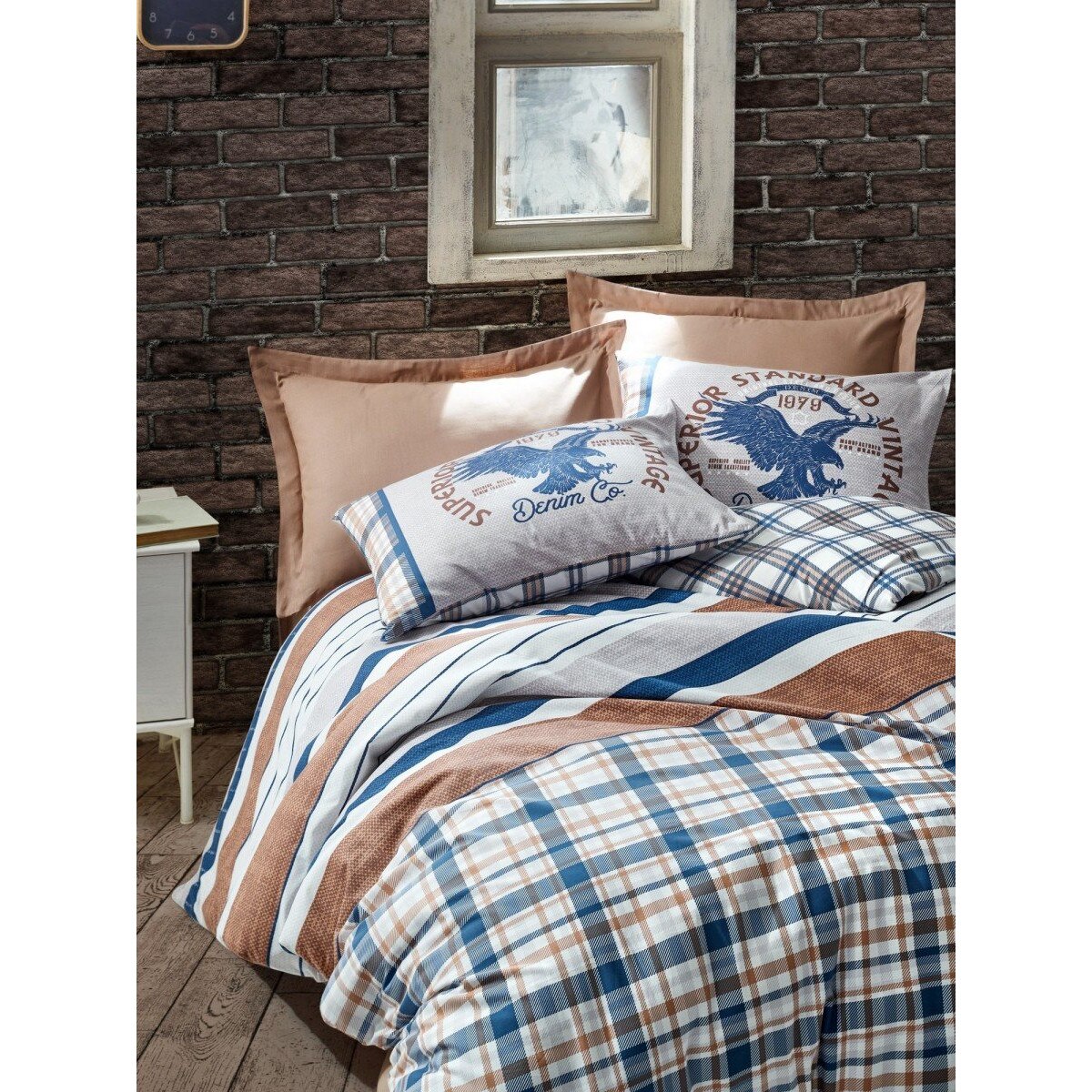 Lenjerie pat dublu, bumbac 100% ranforce, 4 piese, Cotton Box, Danilo - Brown