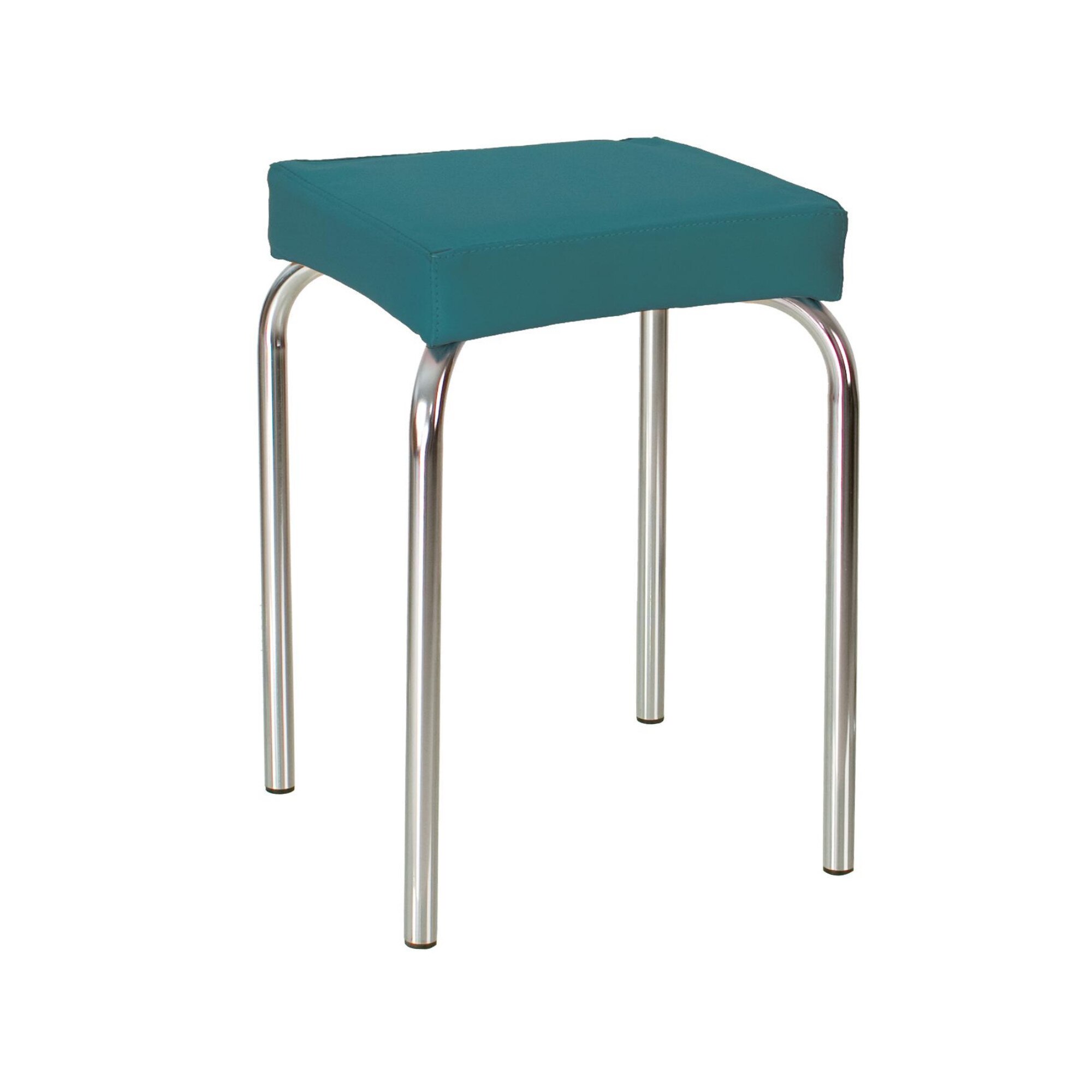 Scaun dining de tip taburet Tutti, cadru cromat, piele ecologica, turcoaz