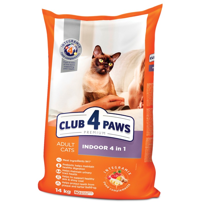 Hrana uscata completa pentru pisici ce traiesc in casa, Club 4 Paws Premium Indoor, 14kg