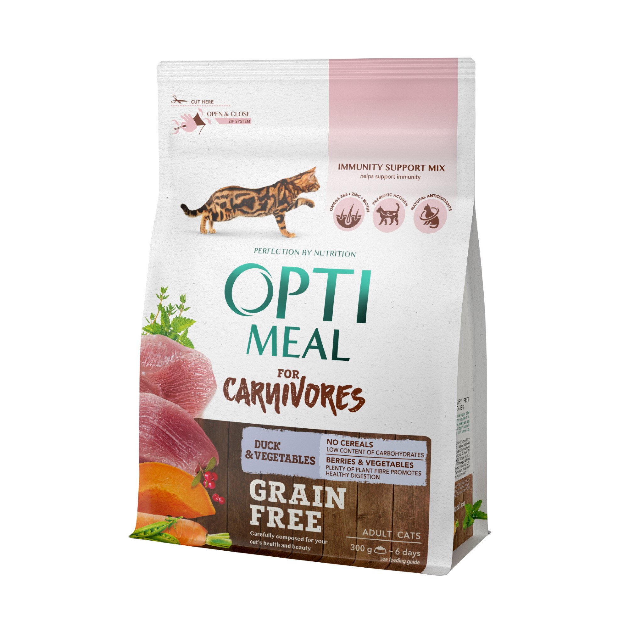 Hrana uscata pisici Optimeal, Grain Free Rata si legume, 300g