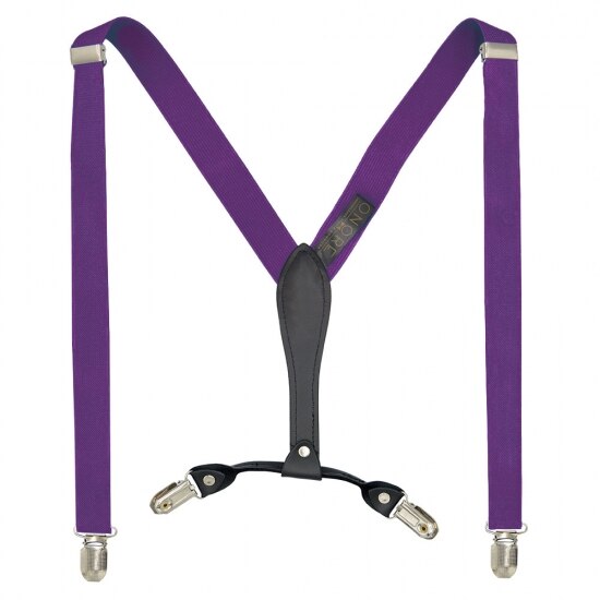 Bretele slim, Onore, poliester, latex si piele ecologica, mov, reglabile si elastice, 80 - 120 x 2.5 cm