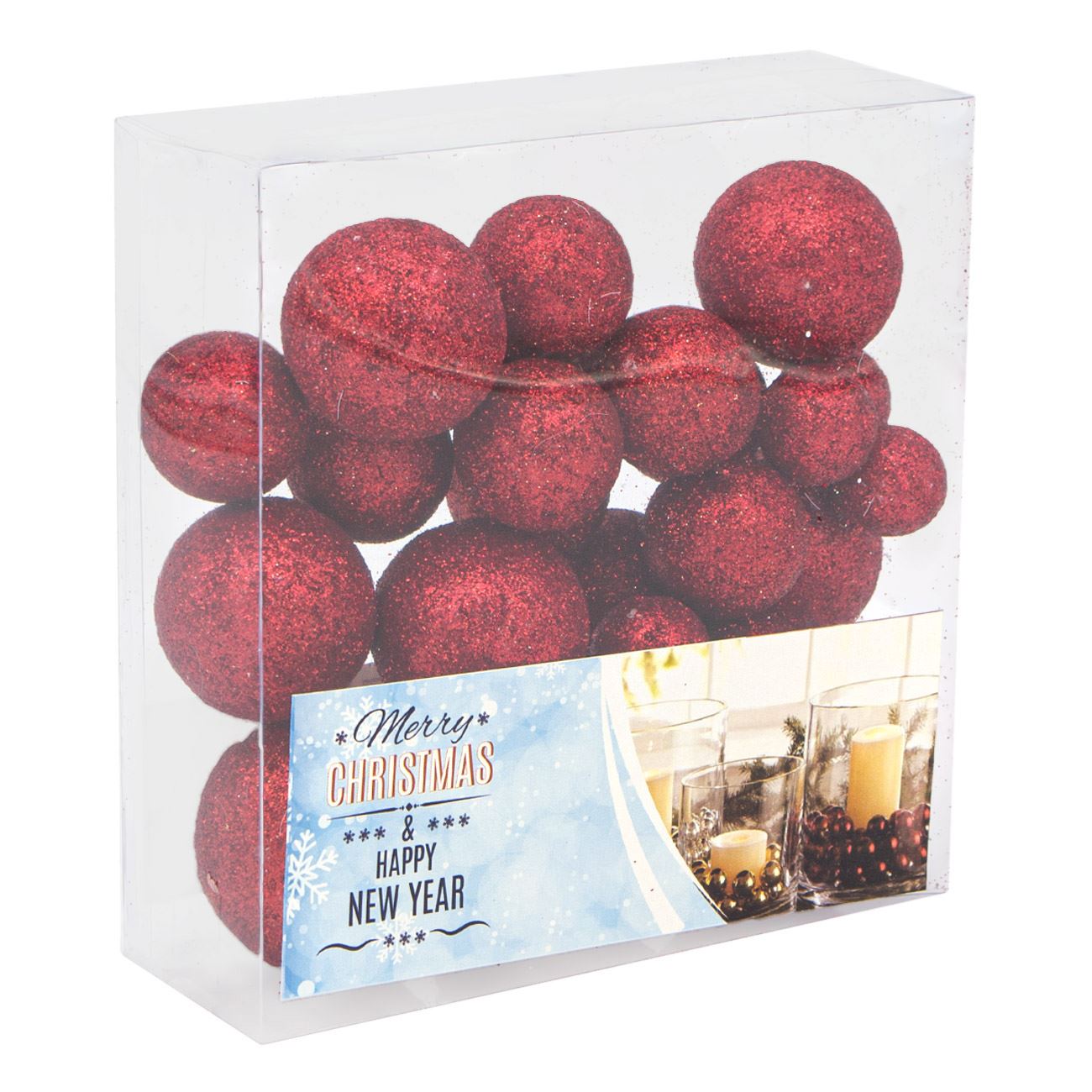 Globuri de Craciun, cu sclipici rosu, South Perfect Decor, 24 buc