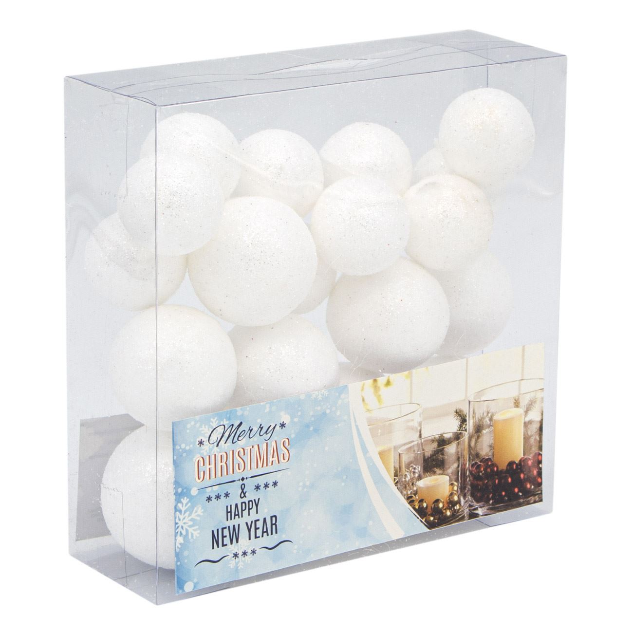 Globuri de Craciun, cu sclipici alb, South Perfect Decor, 24 buc