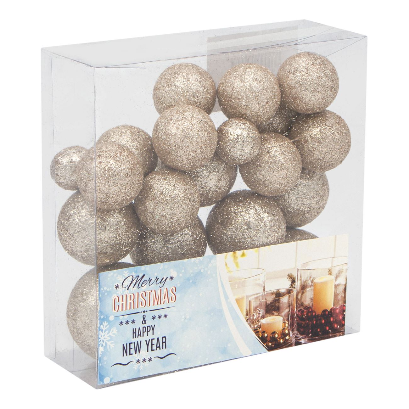 Globuri de Craciun, cu sclipici, South Perfect Decor, 24 buc