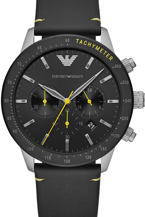 Emporio Armani, Ceas cronograf cu o curea din piele, Negru
