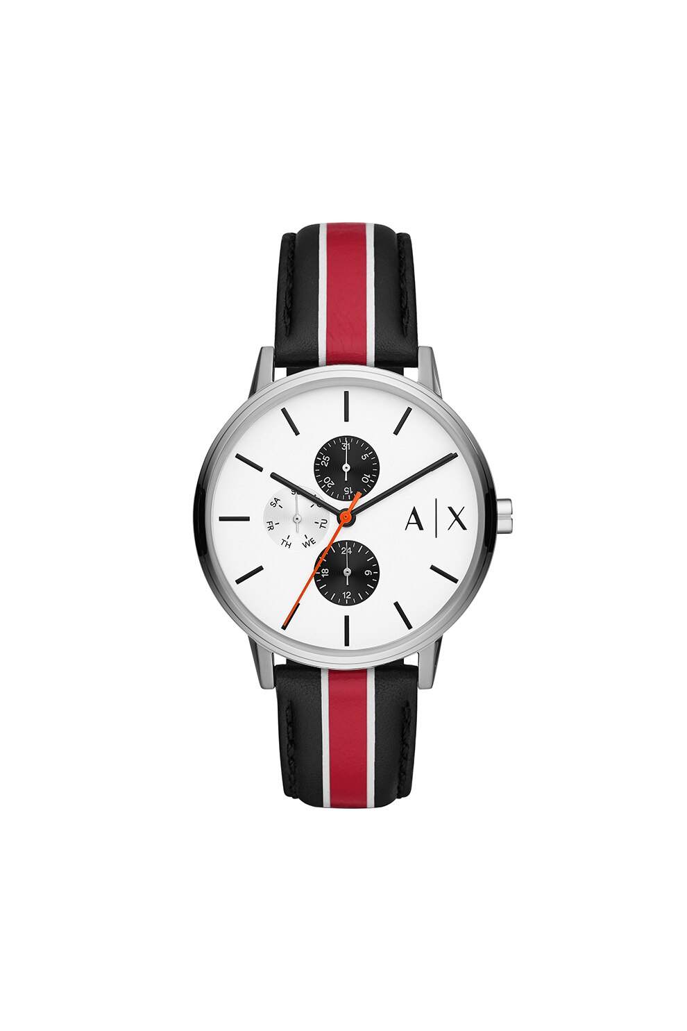 ARMANI EXCHANGE, Ceas cu functii multiple si curea din piele, Negru
