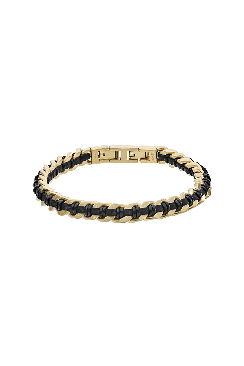 Emporio Armani, Bratara cu piele Link, Negru