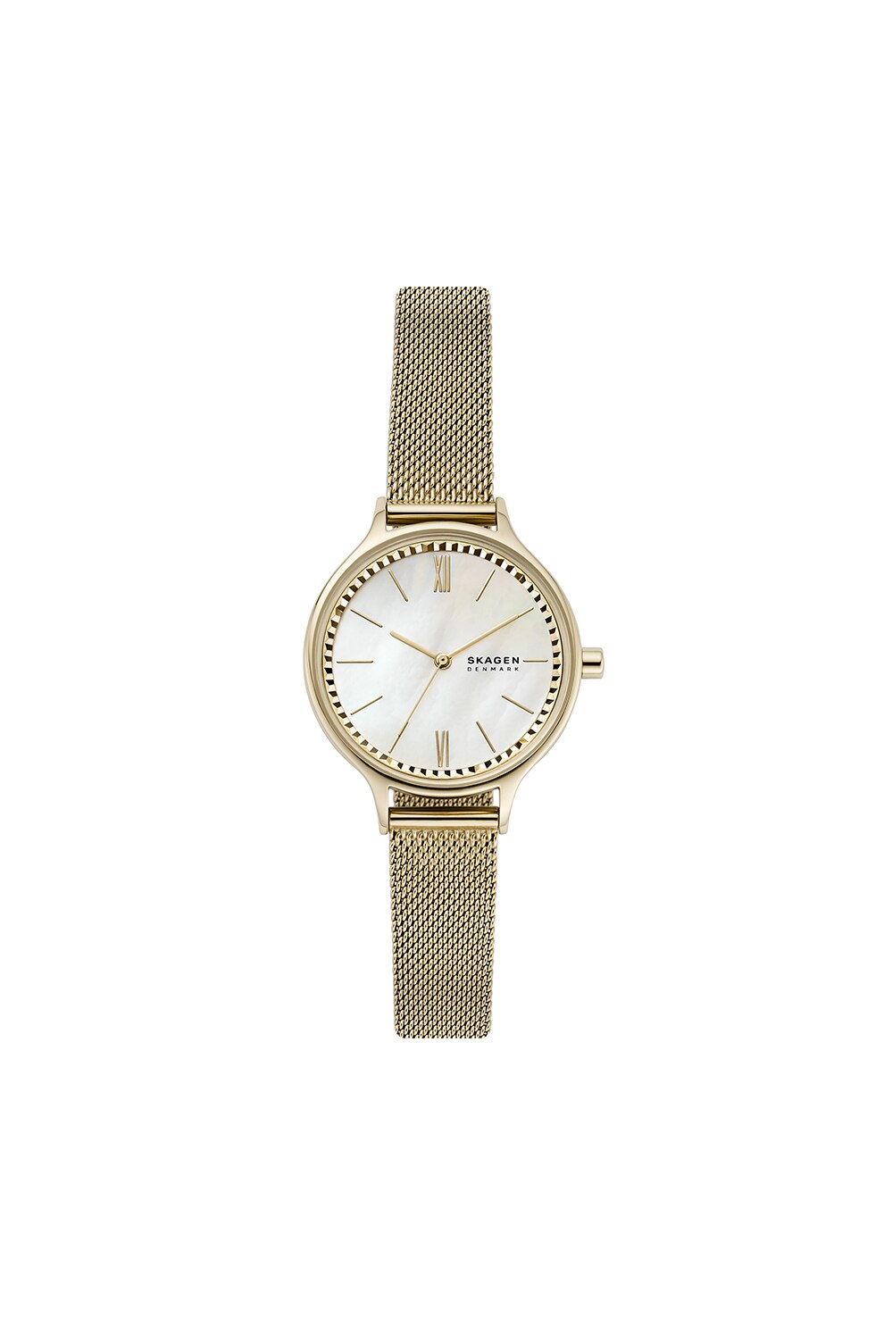 Skagen, Ceas cu bratara cu model tip plasa si cu un cadran mother of pearl Anita, Auriu
