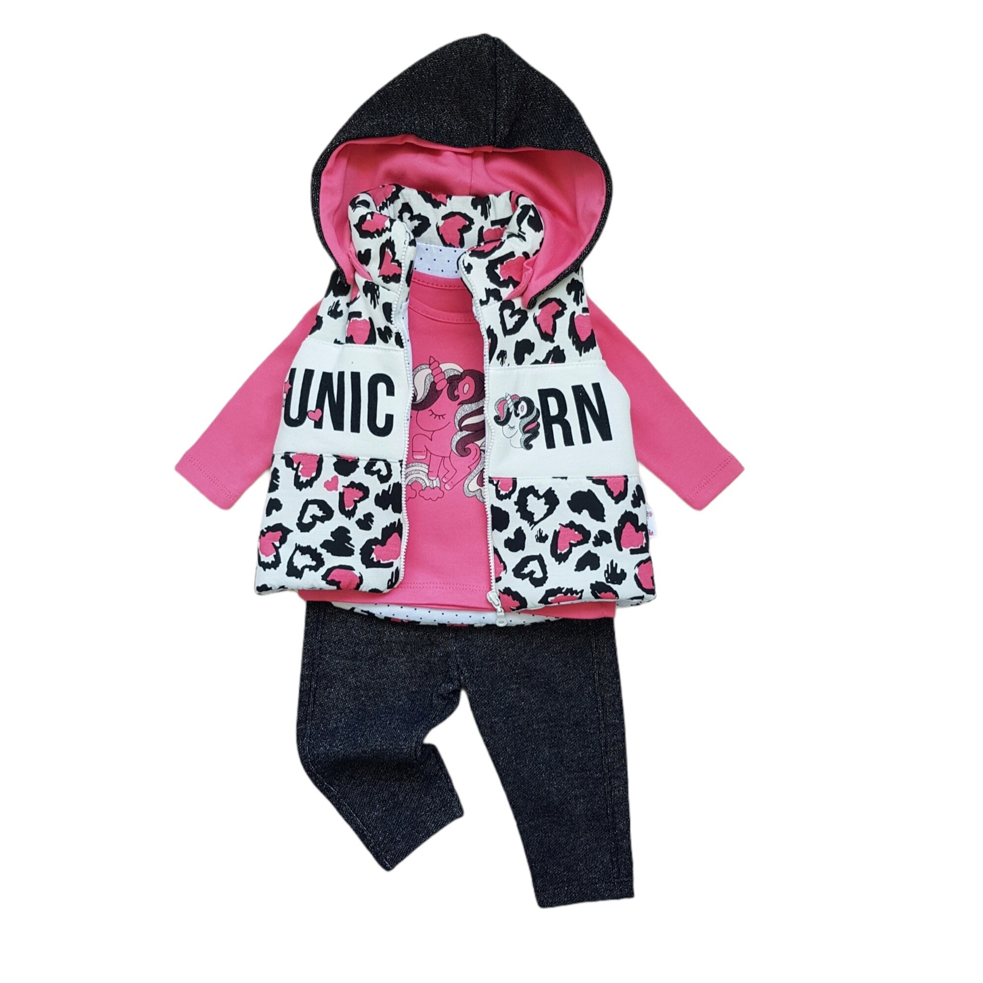 Compleu din 3 piese, fete, Hippil Baby, Unicorn, Multicolor, Fucsia