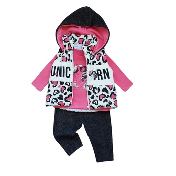 Compleu din 3 piese, fete, Hippil Baby, Unicorn, Multicolor, Fucsia Compleu din 3 piese, fete, Hippil Baby, Unicorn, Multicolor, Fucsia