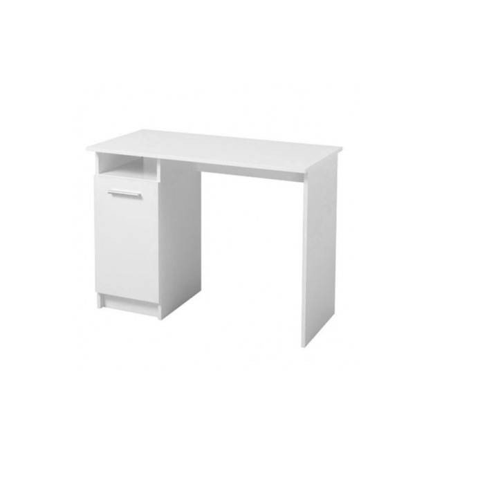 Birou calculator WHITE CLOUD idealSTORE, Dimensiuni 100 x 74.5 x 50 cm, Material PAL cu finisaj alb mat, prevazut cu raft, usa si 3 spatii pentru organizarea diferitelor articole si obiecte necesare, Culoare ALB
