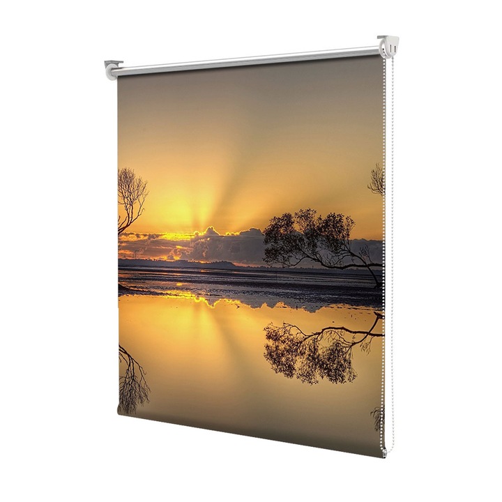Rolete Art Shade tip Jaluzele cu Rulou si sistem inclus, Peisaj de Toamna cu Forme simetrice in lumina apusului, Decoratiuni, Latime 45 cm x Inaltime 190 cm
