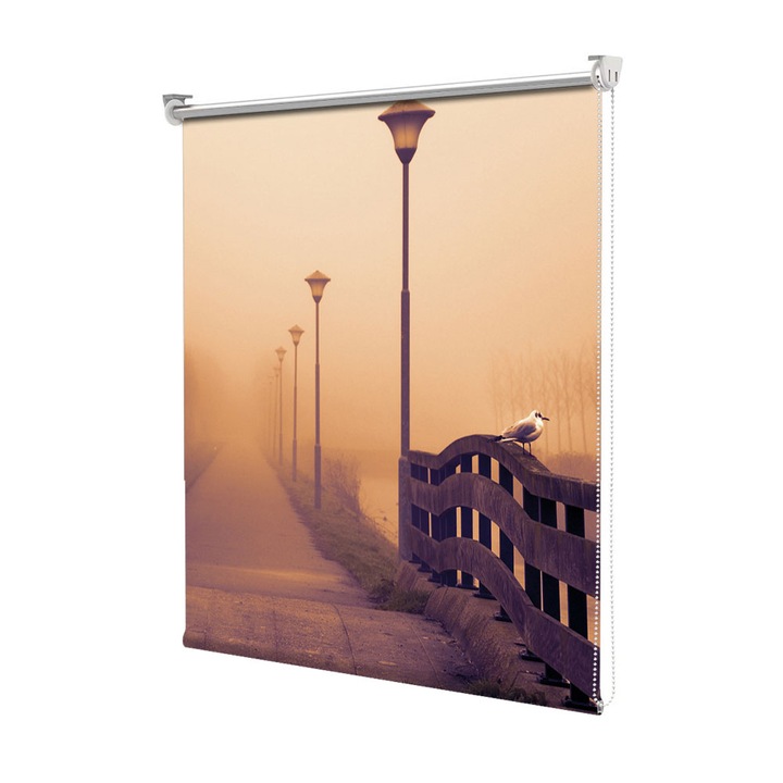 Rolete Art Shade Multicolore tip Jaluzele cu Rulou si sistem inclus Toamna Pescarus pe pod, Decoratiuni, Latime 180 cm x Inaltime 250 cm