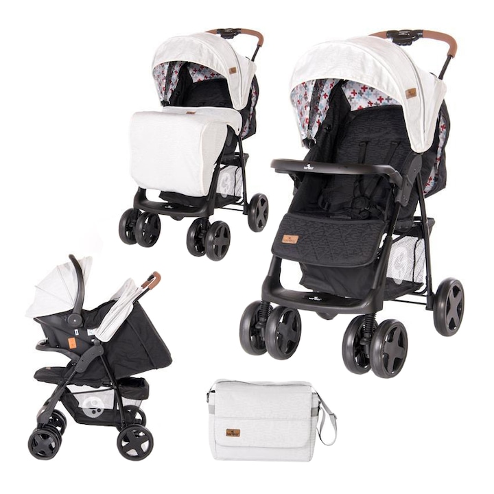 Детска количка Lorelli, Ines, Включен кош за кола, Grey & Black Cross