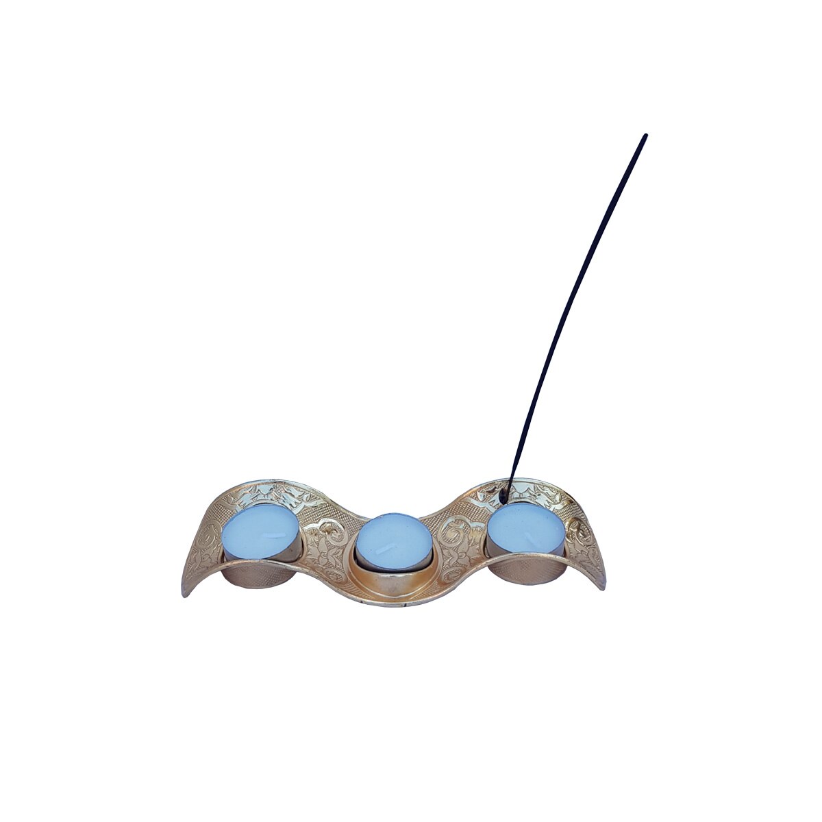 Set 3 lumnari cu suport cu betisor parfumat, auriu