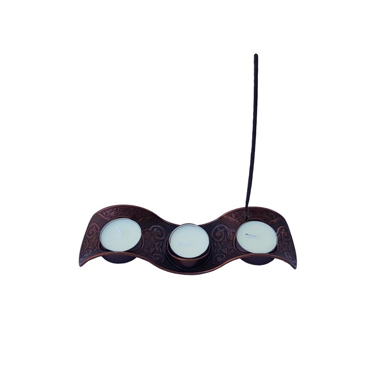 Set 3 lumnari cu suport cu betisor parfumat, antichizat