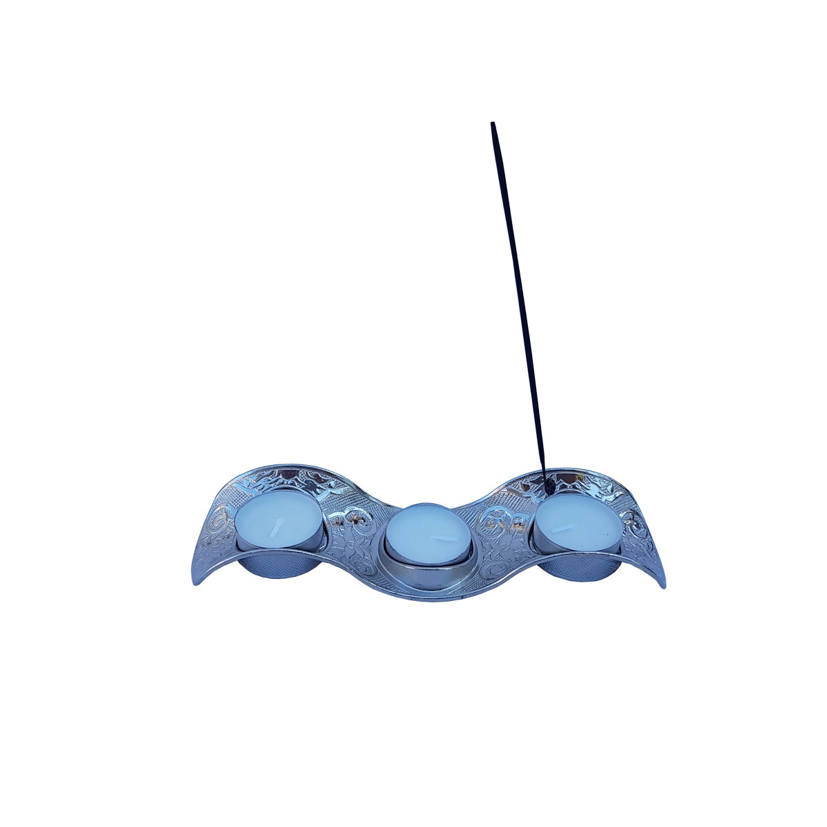 Set 3 lumnari cu suport cu betisor parfumat, argintiu