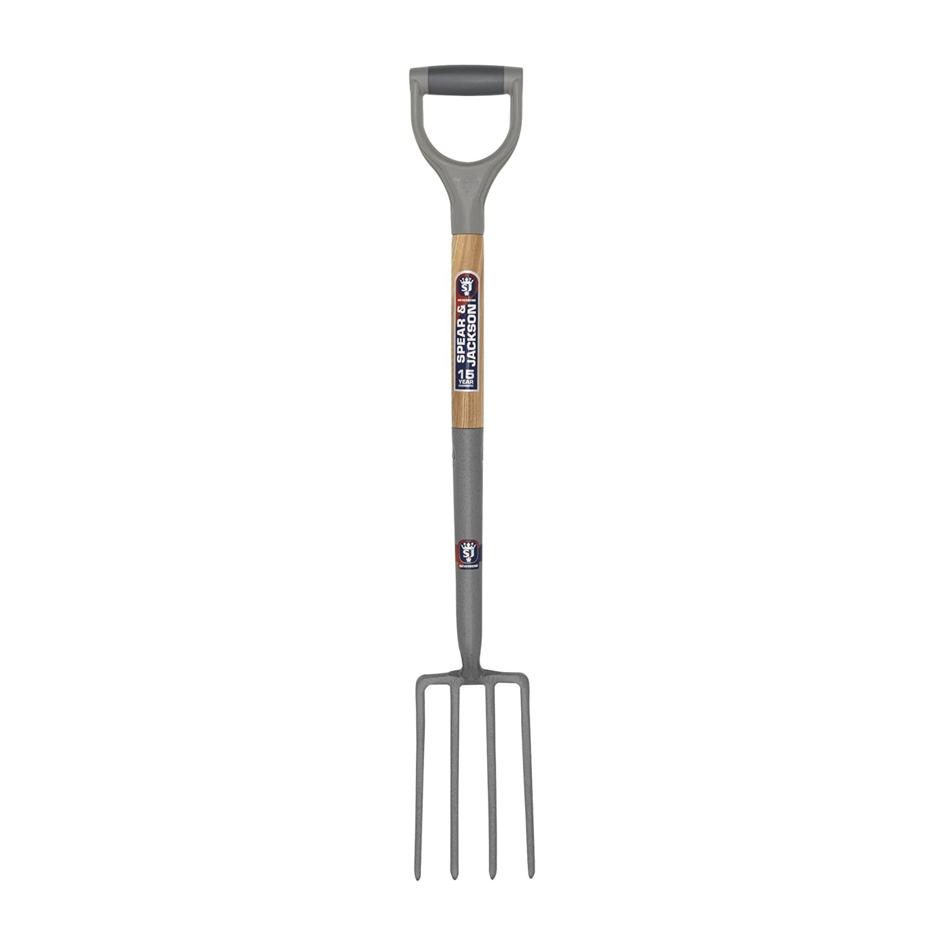 Furca sapat ingusta cu 4 coarne inox, coada lemn, maner D plastic, Spear & Jackson Neverbend Stainless