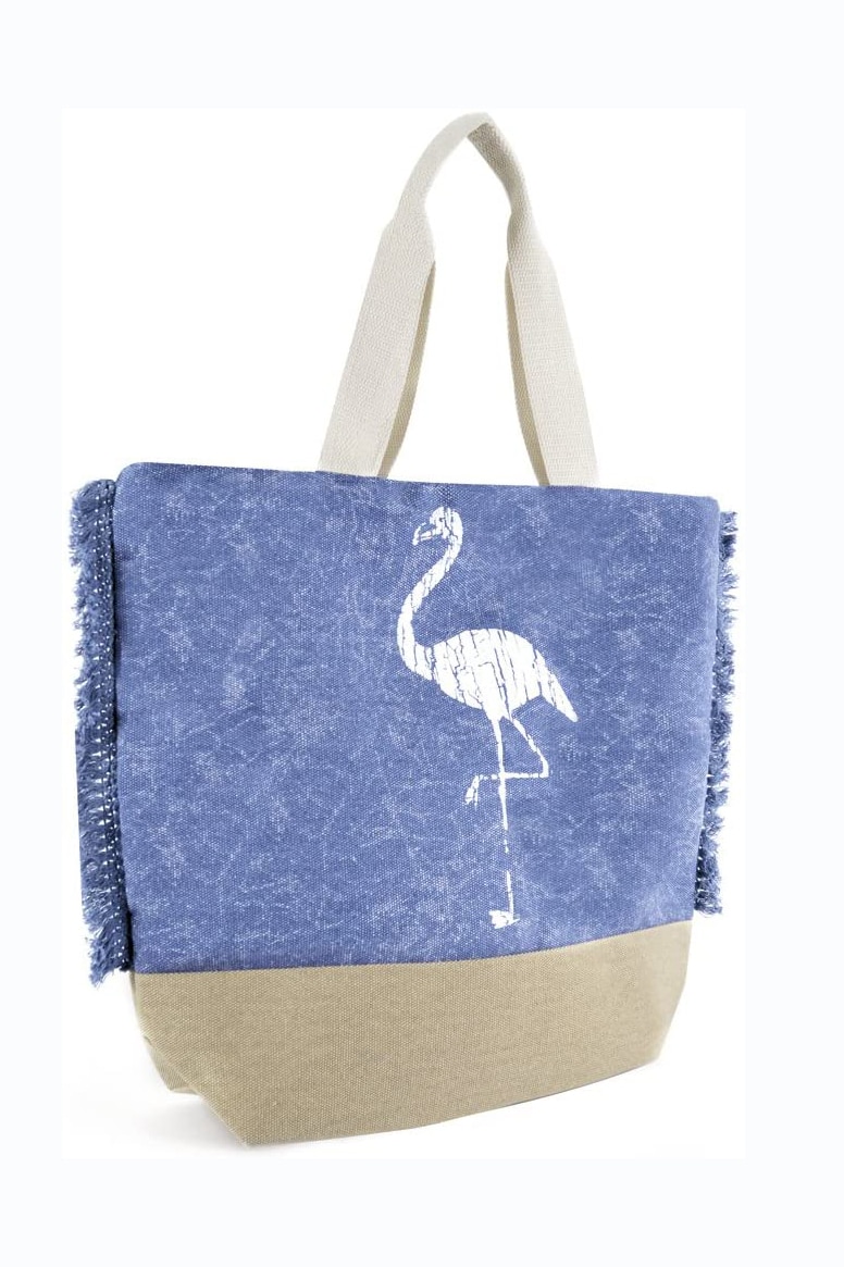 Geanta pentru plaja, cu flamingo, albastru, 47 x 40 cm, BB1013