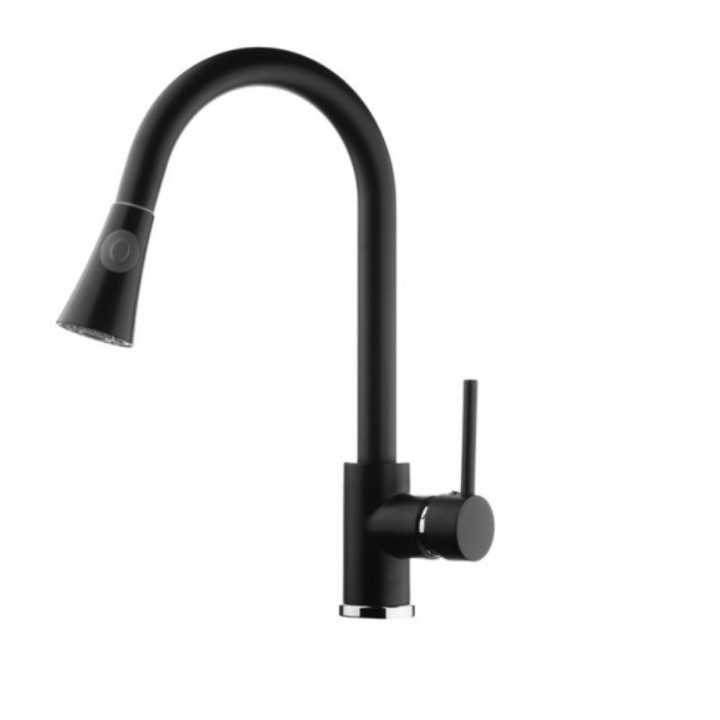 Смесител за кухня Spis Design Granit, Изтеглящ се душ, черен