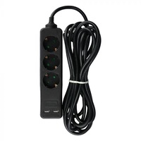 Prelungitor V-Tac, 3 Prize, 2xUSB, cablu 5m, 3G 1.5mm, Negru