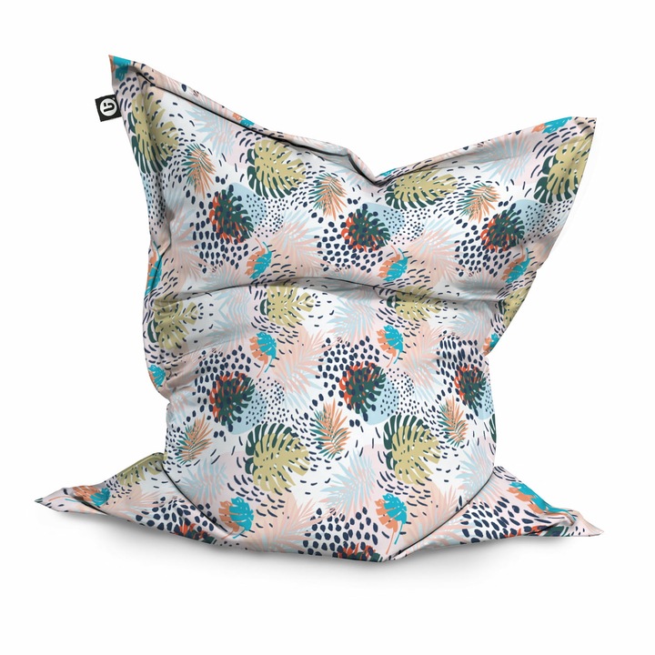 Fotoliu Updeco Puf Bean Bag tip Perna, impermeabil, indoor/outdoor, sac interior, 115 x 150 x 25 cm, frunze multicolore