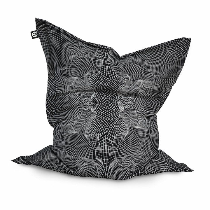 Fotoliu Updeco Puf Bean Bag tip Perna, impermeabil, indoor/outdoor, sac interior, 115 x 150 x 25 cm, topografic negru