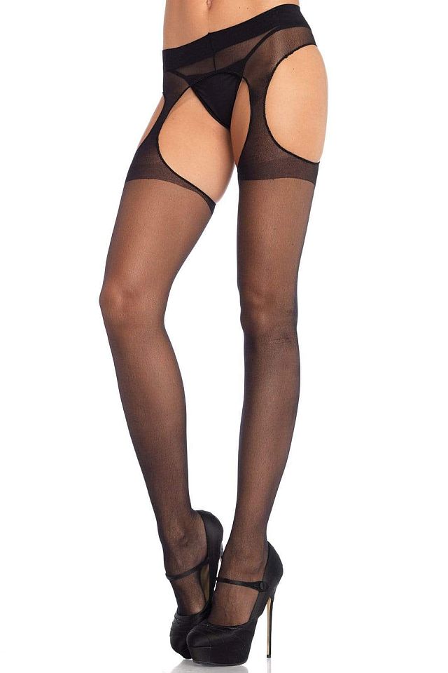 Ciorapi, Leg Avenue, Sheer Suspender Hose 1901, elastic, cu decupaje, negru, One Size EU