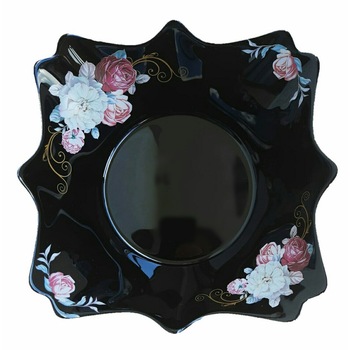 Bol negru opal 16cm,decor floral trandafiri Bol negru opal 16cm,decor floral trandafiri