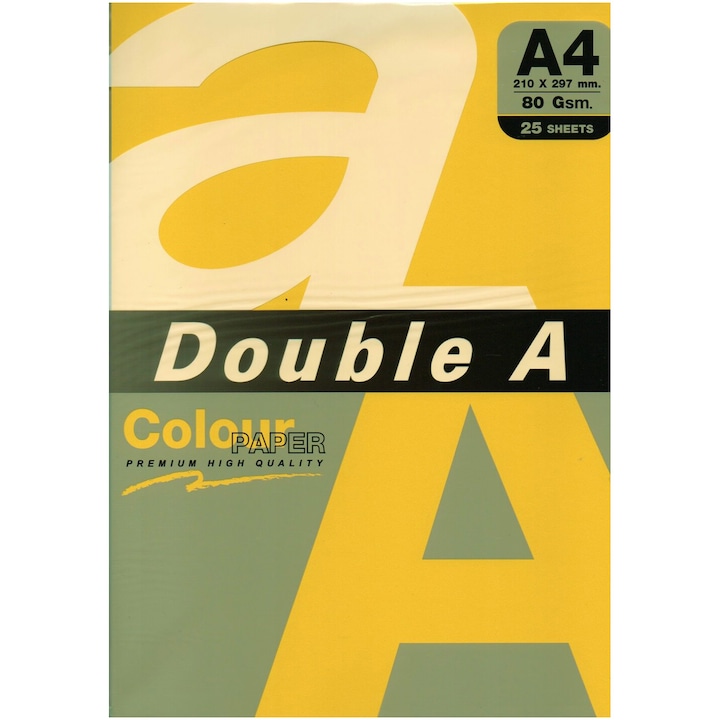 Копирна хартия Double A, Цветна, A4, 80 гр/м2, 25 листа/топ, Lemon Intense