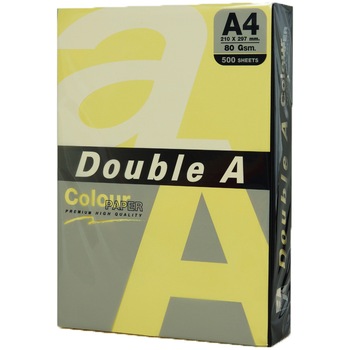 Hartie color pentru copiator A4, 80g/mp, 25coli/top, Double A, pastel butter Hartie color pentru copiator A4, 80g/mp, 25coli/top, Double A, pastel butter