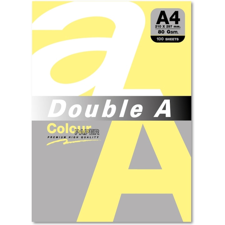 Копирна хартия Double A, Цветна, A4, 80 гр/м2, 100 листа/топ, Lemon Intense