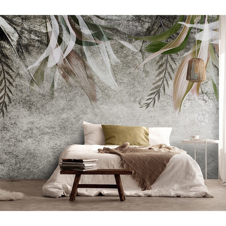 Fototapet Decorativ WhiteBack, Frunze in Stil Mural, Dimensiune 200x300 cm