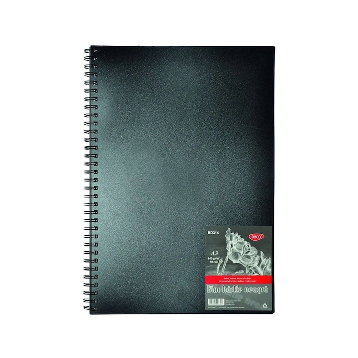 Vázlatfüzet fekete papír, Daco, A3 formátum, 30 lap, 140 g/m2
