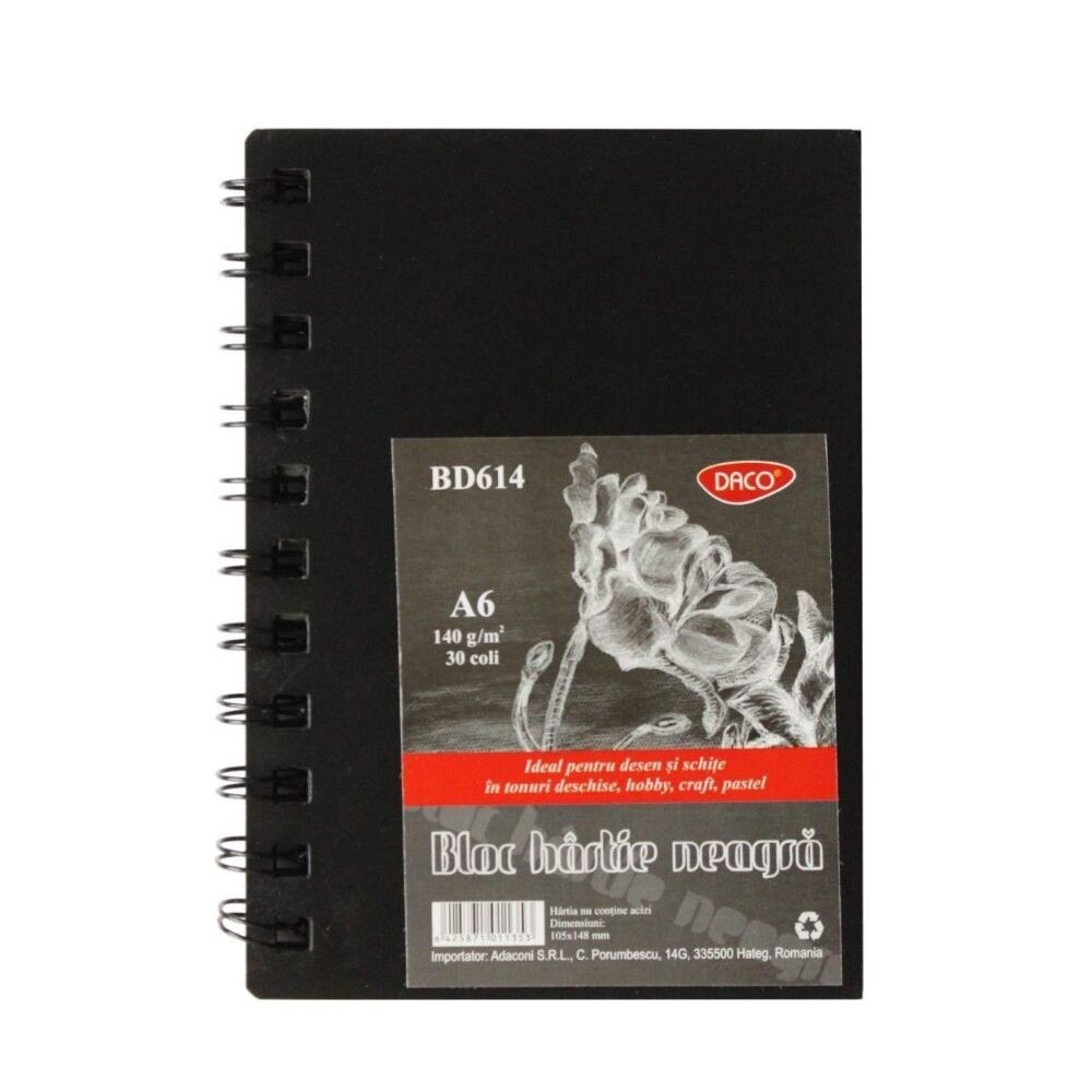 Bloc desen, A6, hartie neagra, 140G, 30 file, DACO, BD614