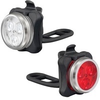 Set 2 bucati, Far fata si Stop spate 3 LED, reincarcabile USB, 4 moduri luminare, rezistente la apa, argintiu/negru