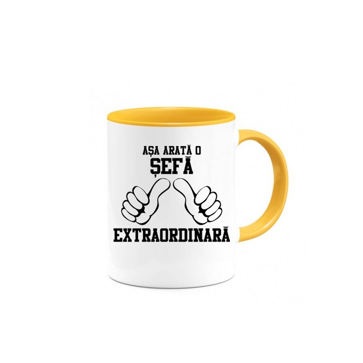 Cana alba cu interior si maner galben, Asa arata o sefa extraordinara, 325 ml