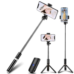 Selfie Stick 3 in 1 AVAMSI, Trepied, Suport pentru telefon, reglabil, telecomanda detasabila, conectare Bluetooth, cu incarcare usb, negru