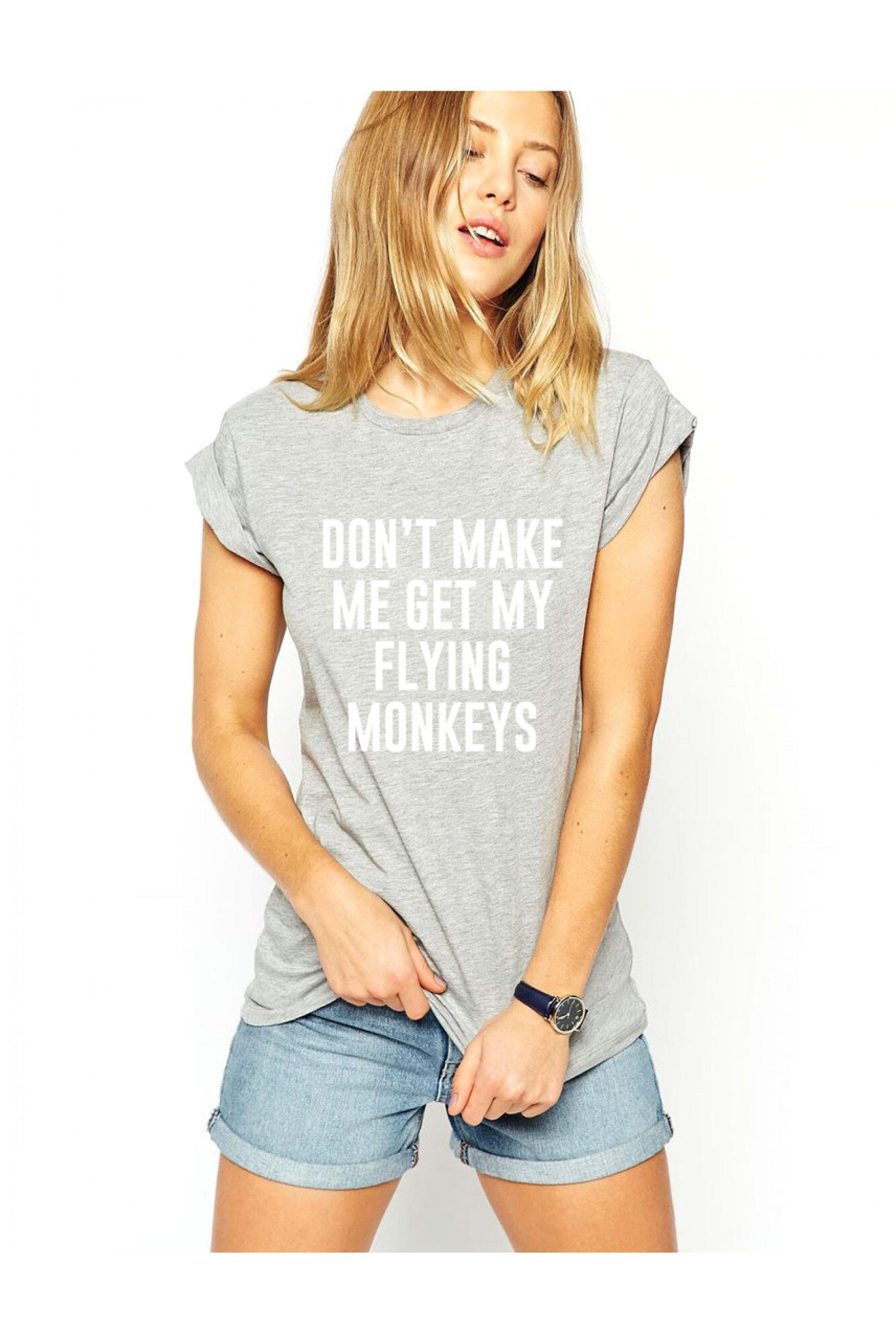 Tricou dama gri cu alb - Flying Monkeys, S
