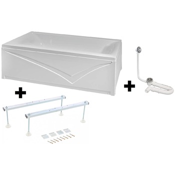 Pachet Complet Cada Acril 180x80 - Masca Frontala, Cadru Metalic, Sifon Evacuare si Cada de Baie Fibrocom Simplis 180x80 Pachet Complet Cada Acril 180x80 - Masca Frontala, Cadru Metalic, Sifon Evacuare si Cada de Baie Fibrocom Simplis 180x80