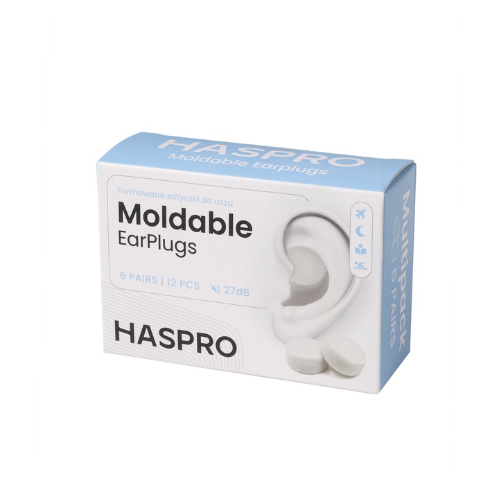 Set 12 dopuri de urechi, Haspro, Mold 6P, Silicon, Reutilizabil, Hipoalergic, Alb