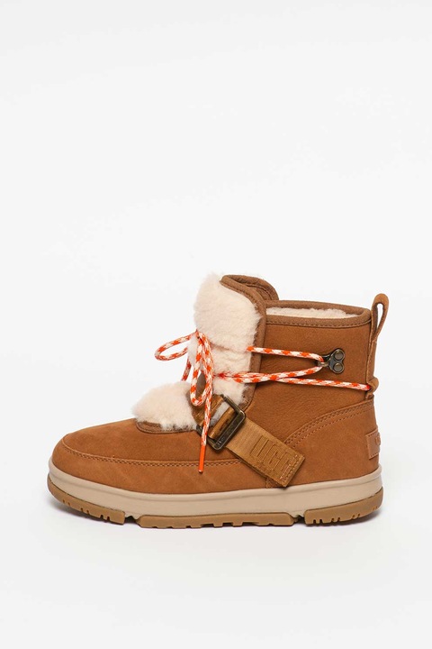 UGG, Ghete din piele intoarsa Classic Weather Hiker, Maro caramel, 5