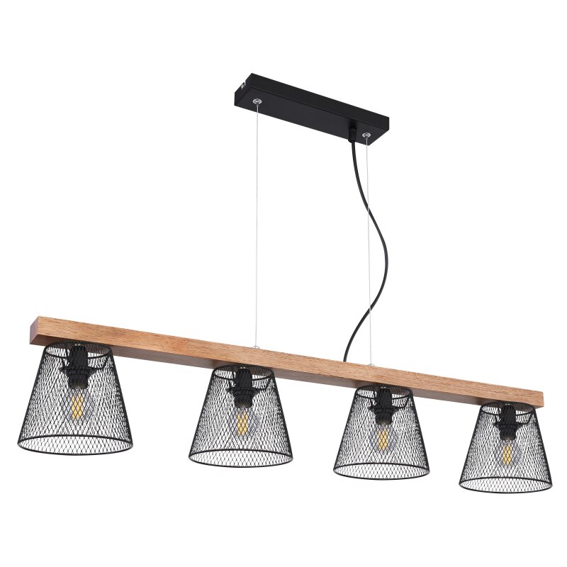 Suspensie Baschi, 4XE14, max 40W, Negru/Lemn natur, IP20, GB15392-4